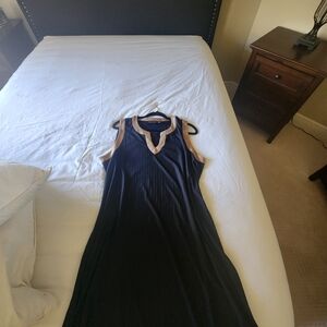 Nina Leonard Black Maxi Dress with Tan Trim